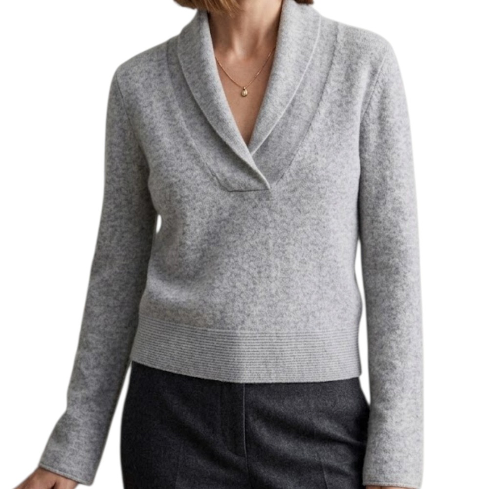 J.Crew Cowl Neck Gray 100% Cashmere Minimalist Quiet Luxury Sweater Women's L